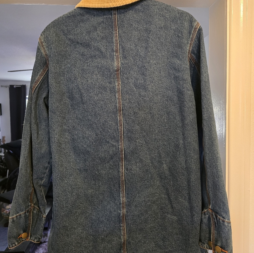 VINTAGE 90s Outbrook CHORE/BARNCOAT Blue Denim Corduroy  Utility Jacket L - Picture 9 of 14